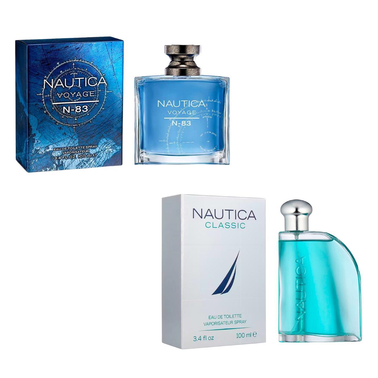 paquete de perfume 2x1 nautica voyage n83 + classic 100ml adt hombre
