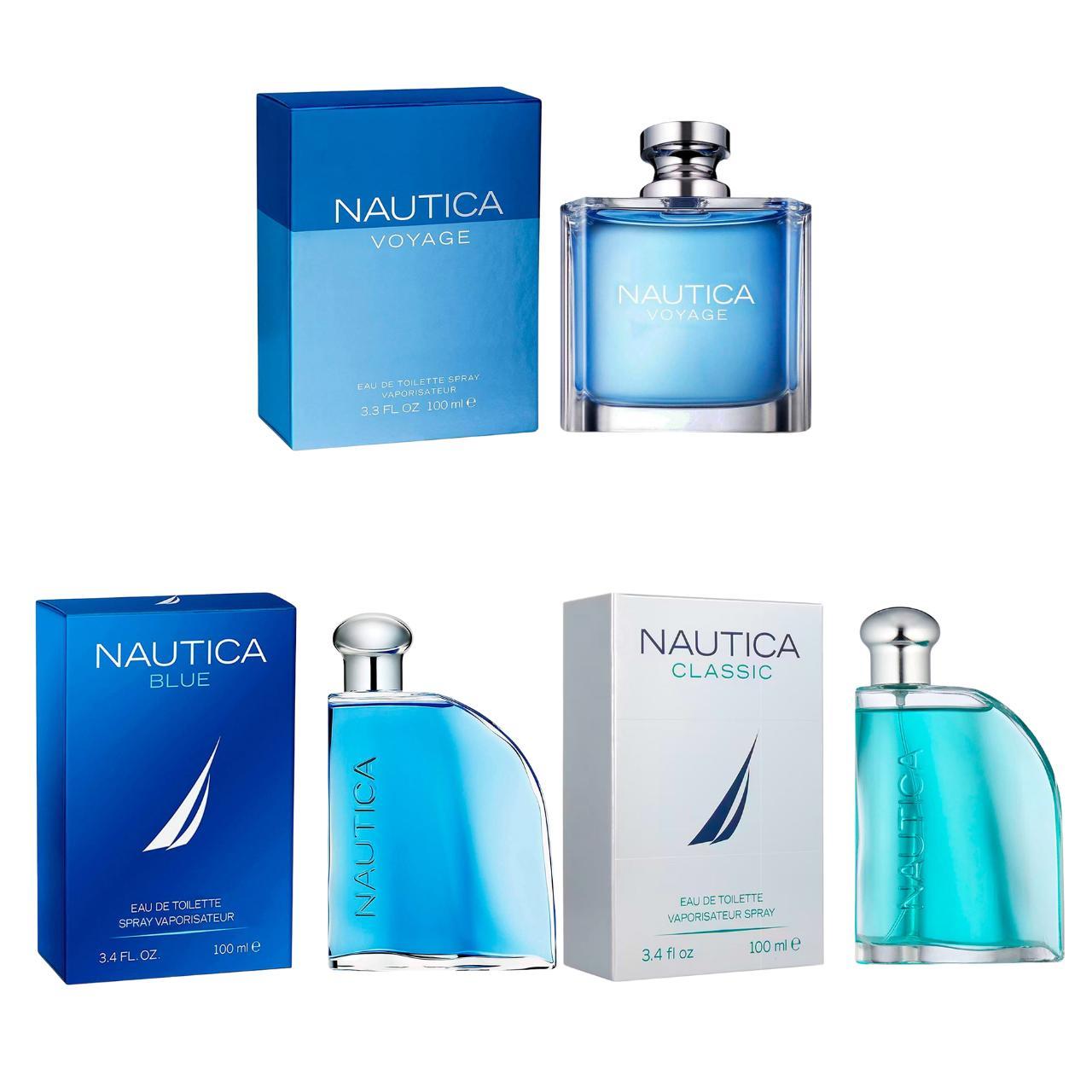 paquete de perfume 3×1 nautica voyage + blue + classic adt de 100ml hombre